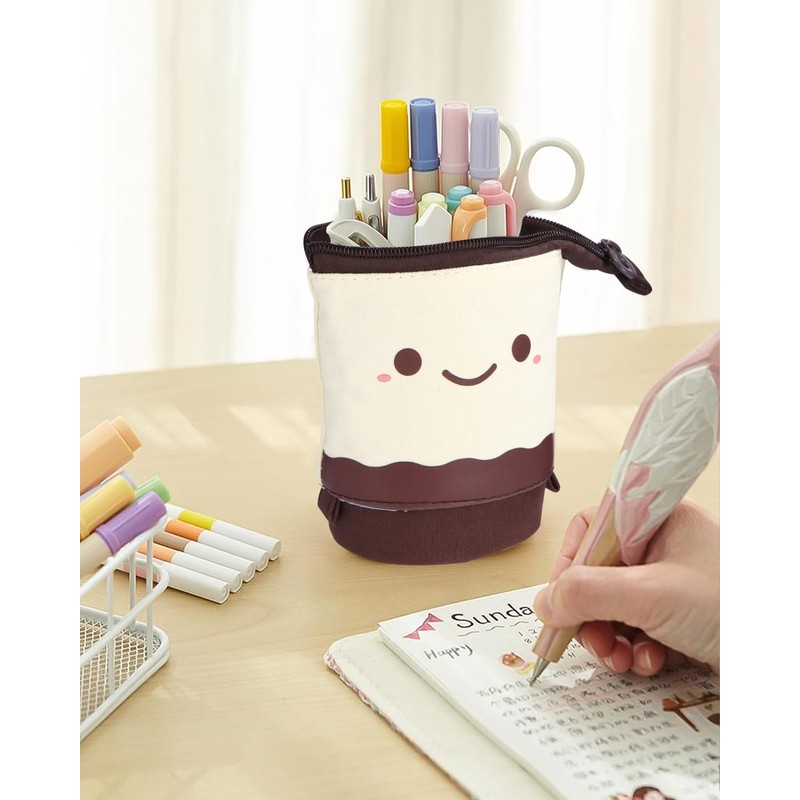 Xespis Pencil Case with Zip, Telescopic Pencil Case, Latté, pencil