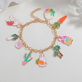 Semneroy Easter Charm Bracelet for Women Gift, Rabbit Easter Egg Pendant Bracelet,Adjustable Alloy Drop Bracelet for Women Party Costume Accessories