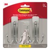 Command Large Brushed Nickel Double Hooks, 2 Hooks and 2