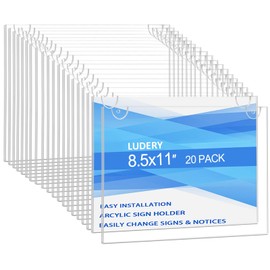 Acrylic Sign Holder 11x8.5 Horizontal, Wall Mount Document Holder, Clear Plastic Picture Frame with Tape Adhesive and Screws for Office, Home, Store, Restaurant - 20 Pack