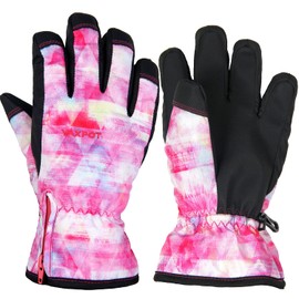VAXPOT VA-3959 TA-PNK Ski Snowboard Gloves, Kids, Junior Girls, Anti-Lost Strap, Waterproof Film, Padding, 51.2 inches (130 cm)