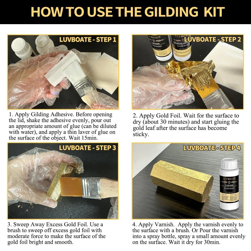 Luvboate Gilding Adhesive Set, Gold Leaf Kit, 3.53oz Water Based
