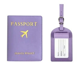 Colored Set with Leather Passport Cover and Luggage Tag (Purple)
