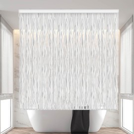 Jakooz Rollup Shower Curtain for Bathroom. Waterproof, 100% PEVA, Heavy Duty Ceiling Mounted Shower Curtain Roller Blind for Bathtub. No Rods, No Hooks, No Rings! (56"x95") (Wave)