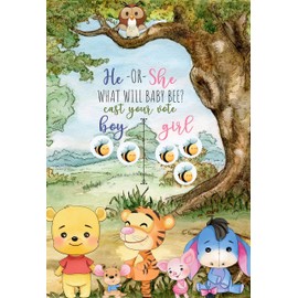 Silly Goose Gifts Winnie The Pooh Bear Baby Shower Gender Reveal Party Game - He or She What Will Baby Bee? Cast Vote Poster Stickers