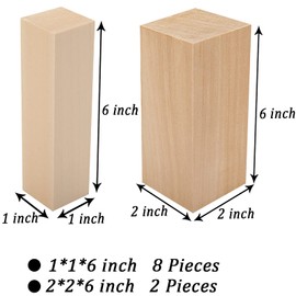 YIPLED 10 Pack Unfinished Basswood Carving Blocks Kit, Rectangular Wooden Blocks for DIY Carving, Crafting and Whittling for Adults Beginner and Experts(6 x 1 x 1 inch, 6 x 2 x 2 inch)
