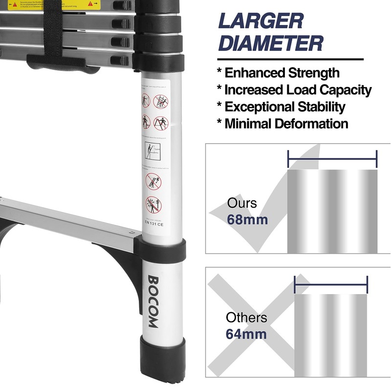 BOCOM 10.5 FT Aluminum Telescoping Ladder, Lightweight Multi-Purpose Collapsible Extension