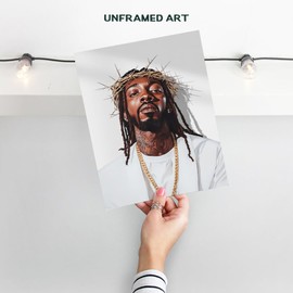 Cool African American Black Jesus - Rap Hip Hop Black Culture Jesus Christ for Christian Men - Mens Christian Wall Art Decor - Black Wall Art for Men - Religious Wall Art Prints - Black Men Wall Decor