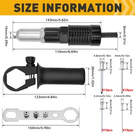 FSWWSF Rivet Attachment for Cordless Screwdrivers and Drills Rivet Pliers Blind Rivet Adapter Set with 40 Rivets Blind Rivet Adapter for 2.4/3.2/4.0/4.8 mm Rivets