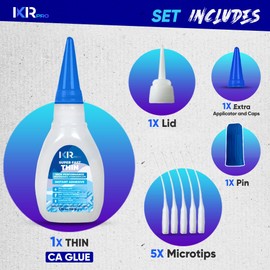CA Glue Thin Viscosity Kit, 1.75 oz. Cyanoacrylate Glue, Super Glue for Precision Repairs, Wood, Plastic, Model Building, Crafts, and 3D Printing, Fast-Drying Adhesive for Tight Spaces and Cracks