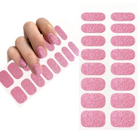 Self-Adhesive Glitter Shiny Pink Full Nail Wraps Stickers | Brighter, Thicker, Tougher Nail Polish Strips for Women Teens and Girls | DIY Nail Art Decoration (1 Sheet-16 Strips)