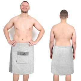 Lashuma Saunakilt Men's 55 x 140 cm Lima Sauna Towel with Velcro Fastening Premium Sauna Towel Grey - Ice Grey Breathable and Super Soft