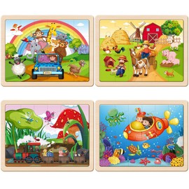 SYNARRY Wooden Animal Jigsaw Puzzles for Kids 3 4 5 Year Olds - 4 Packs 24 Piece Children’s Jigsaw Puzzles Age 3 4 5 6 Boys Girls