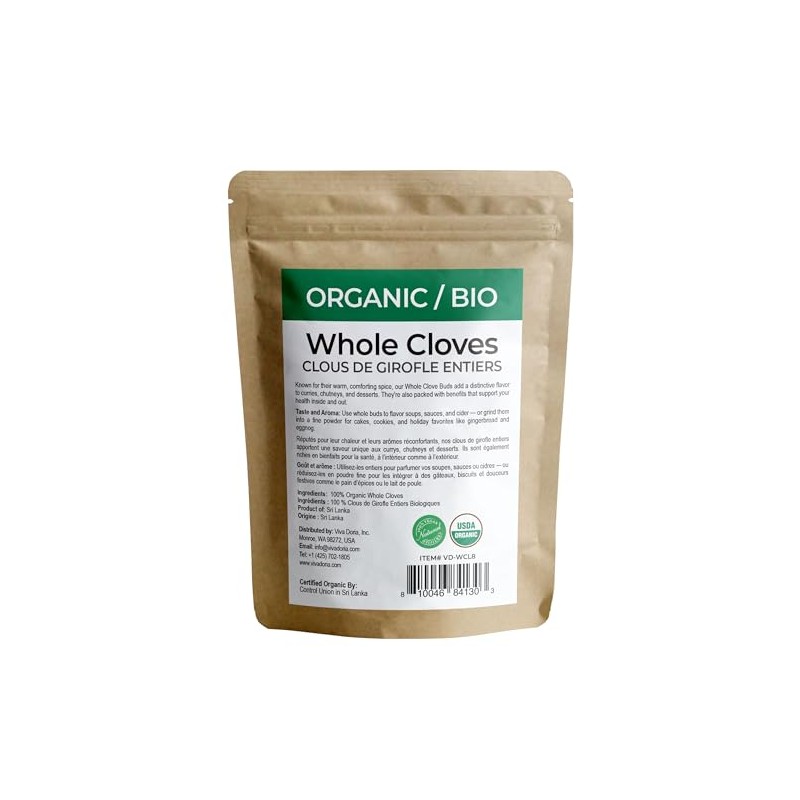 Viva Doria Organic Ceylon Whole Cloves, Hand Picked Sri Lankan