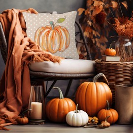 Fuasei Fall Pumpkin Pillow Covers 18x18, Fall Decor, Boho Beige Polka Dot Pumpkin Decorative Pillow Covers, Farmhouse Fall Decor, Fall Home Fall Bedroom Living Room Decor, Cozy Fall Decor