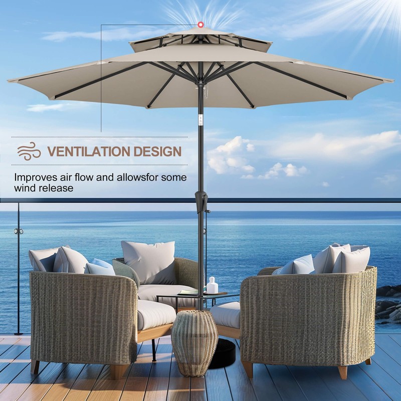 FLAME&SHADE 9ft Patio Umbrella - 2 Tiers Outdoor Umbrella with
