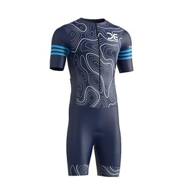 Crossedge Men’s Cycling Trisuit Unique Sublimated Design Padded, Quick-Dry and Breathable Half Sleeve Aerodynamic Skinsuit. (X-Large, Navy, One size)