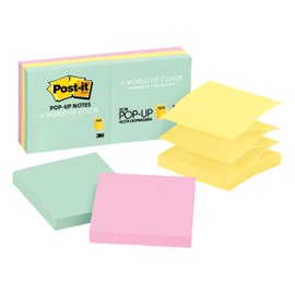 Post-it Pop-up Notes, 3x3 in, 6 Pads, America's #1 Favorite Sticky Notes, Beachside Café Collection, Pastel Colors, Recyclable (R330-AP)