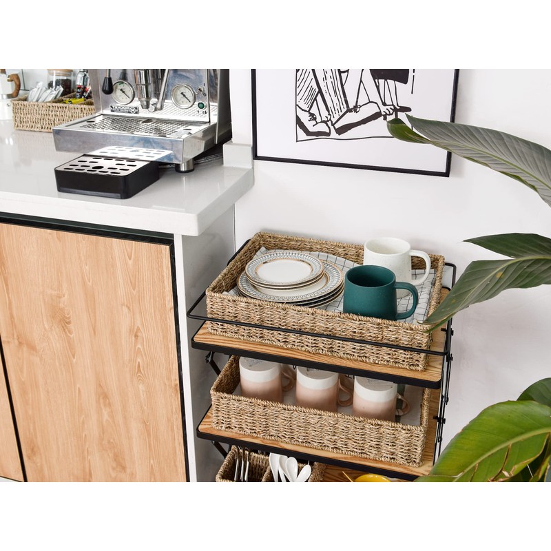StorageWorks Large Seagrass Tray for Bathroom, Seagrass Storage Baskets for