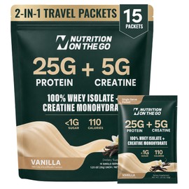 Proteína de Suero Aislada con Creatina  Sobres Individuales para Viaje  25g de Proteína, 5g de Creatina  Sabor Vainilla (Paquete de 15)               