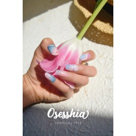 Osesshia Semi Cured Gel Nail Strips, 20 pcs Nail Wraps, Glaze Gel Nail Stickers, Salon Quality French Manicure, Full Decal Gel Polish Strips, Long Lasting SCG, Easy on, UV Required (Tropical Isle)