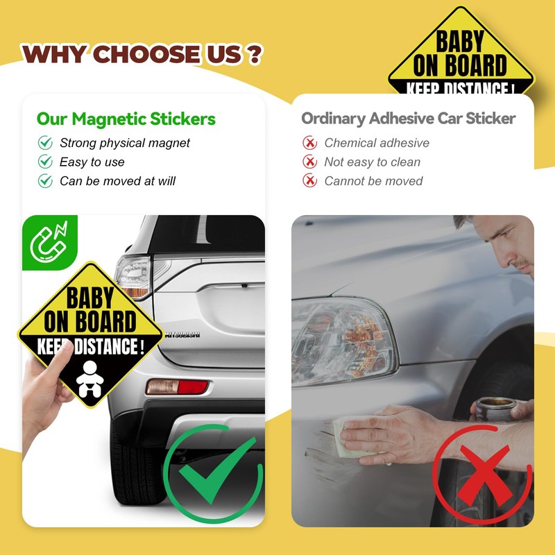 Baby on Board Magnet for Car - 2 Pack 5.5x5.5