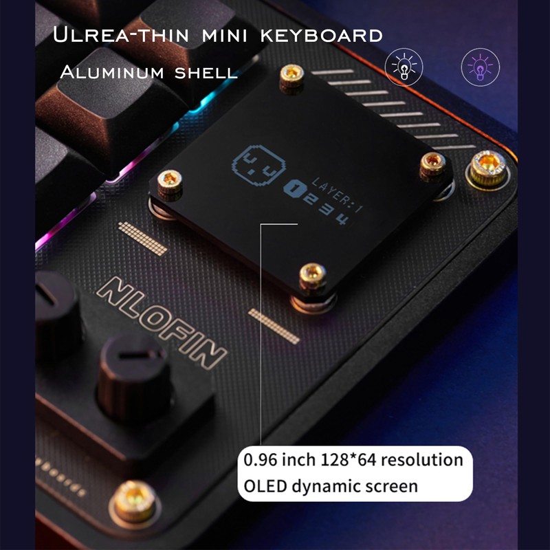 NLOFIN Double Knob Custom Macro Pad Programmable Designer Mini Keyboard