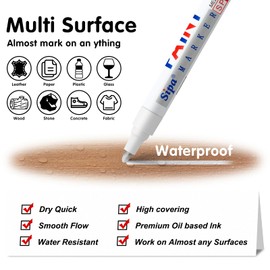 Sipa White Paint Markers Pens, 2 Pack Oil Based Medium Tip Permanent Paint Pens, Quick Drying & Waterproof Paint Markers for Rocks Wood Metal Plastic Canvas Glass Shoes, Gifts for artists, kid