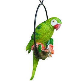 AUUNY Garden Hanging Parrot Statue Perching On Branch in Metal Round Ring Animal Model Figurine Sculpture Nature Lovers Tropical Bird DIY Lawn Patio Home Sculpture Tree Decor (Green), Natural
