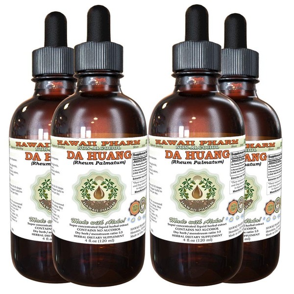Hawaii Pharm LLC Da Huang, Rhubarb (Rheum Palmatum) Tincture, Dried Rhizome Liquid Extract, Da Huang, Glycerite Herbal Supplement 4x4 Oz