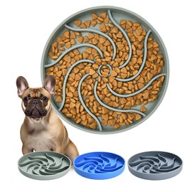 Silicone Slow Feeder Dog Bowls,Puzzle Dog Feeding Bowls with Suction Cups,Healthy Eating,Slow Feeding Anti Slip Design for Small and Medium-Sized Dogs, Dishwasher and Microwave Safe (Grayish Green)
