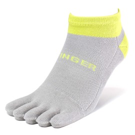 [Finger] クールマックス 5本指ソックス ランニング スポーツ マラソン メンズ レディース COOLMAX くるぶし丈 靴下 (24.5-26.5 cm, グレー+黄-518GY)