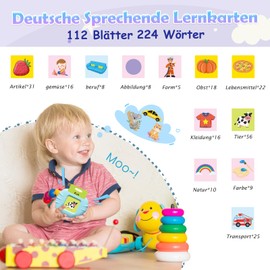 GUYUCOM Lernspielzeug für Kinder ab 1 2 3 4 5 6 Jahr, 112 Blätter Lernkarteikarten 224 Wörter hörbar, Vorschule Geschenk Spielzeug für Mädchen Jungen (Blau)
