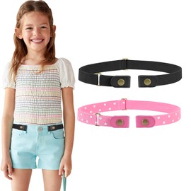 WERFORU No buckle stretch belt for children, boys and girls, buckle-free children's belt, up to 60 cm, L-Black+Pink