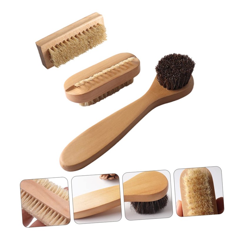 LALAFINA 3pcs Wooden Handwashing Brush Multi-Purpose Nail Brush Natural Pig