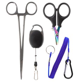CASTSTRIKE Multi-Purpose Fishing Tool Kit with Hemostat Forceps, Titanium Braid Scissors, Pin-On Reel, Anti-Loss Coiled Lanyard, Hook Remover Set for Fly Fishing, Tackle Setup & Angling(Tool Combo)