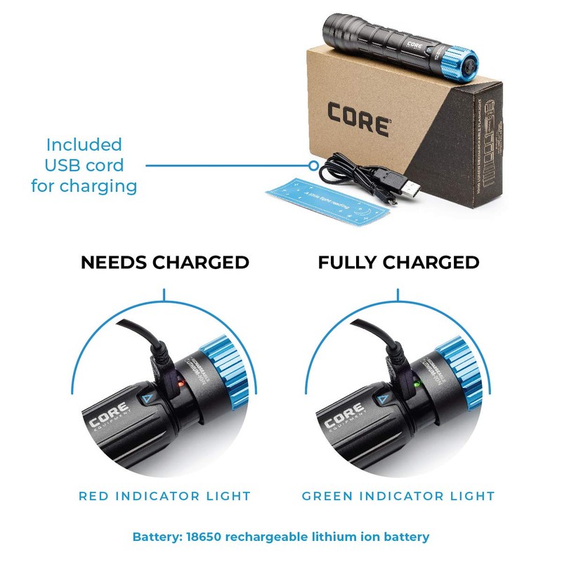 CORE 1000 Lumen CREE LED Rechargeable Camping Emergency Flashlight, IPX4,