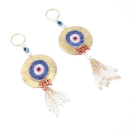 Auspicious Shubh Labh Hangings Evil Eye Bandanwar Door Wall Hanging Indian Traditional diwali decor decorations Festival Handcrafted Valance Religious Showpiece for Home Temple (Size:- 5"X2")(Blue)