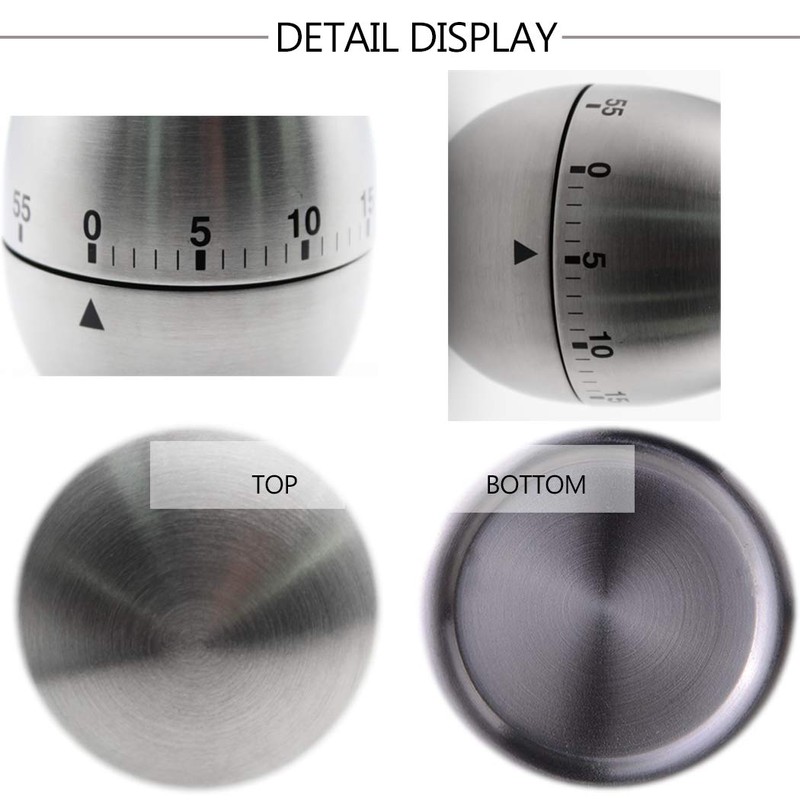 Ranvi Kitchen Timer, Egg-Shaped Stainless Steel Mechanical Rotating Timer, 60