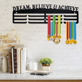Medal Display Hanger with Inspirational Words Wall Mounted Acrylic Medal Display Rack Decorative Black Medal Holder Heavy Duty Memorial Medal Hanger for Living Room Bedroom