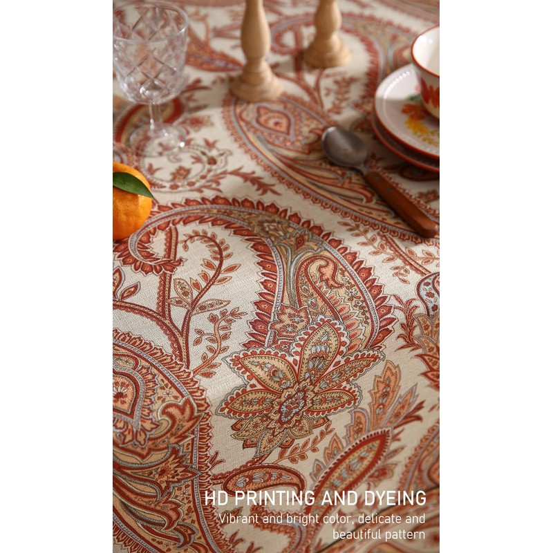 ISAENNE Design Linen Tablecloth for Round Tables,Paisley Style Table Cloth