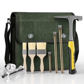 TZDTMEOS 10PCS Geology Rock Pick Hammer Kit, Geology Hammer Tools,32oz Hammer & 3 PCS Digging Chisels Set for Rock Hounding, with Musette Bag, jewelers loupe,Safety Goggles,3Brushes.