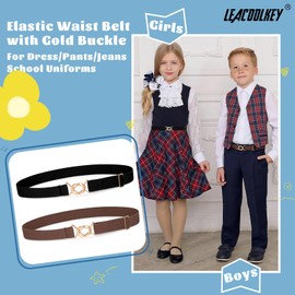 LEACOOLKEY Girls Boys Elastic Waist Belt for Dress Jeans Adjustable Kids Stretch Belt Back to School