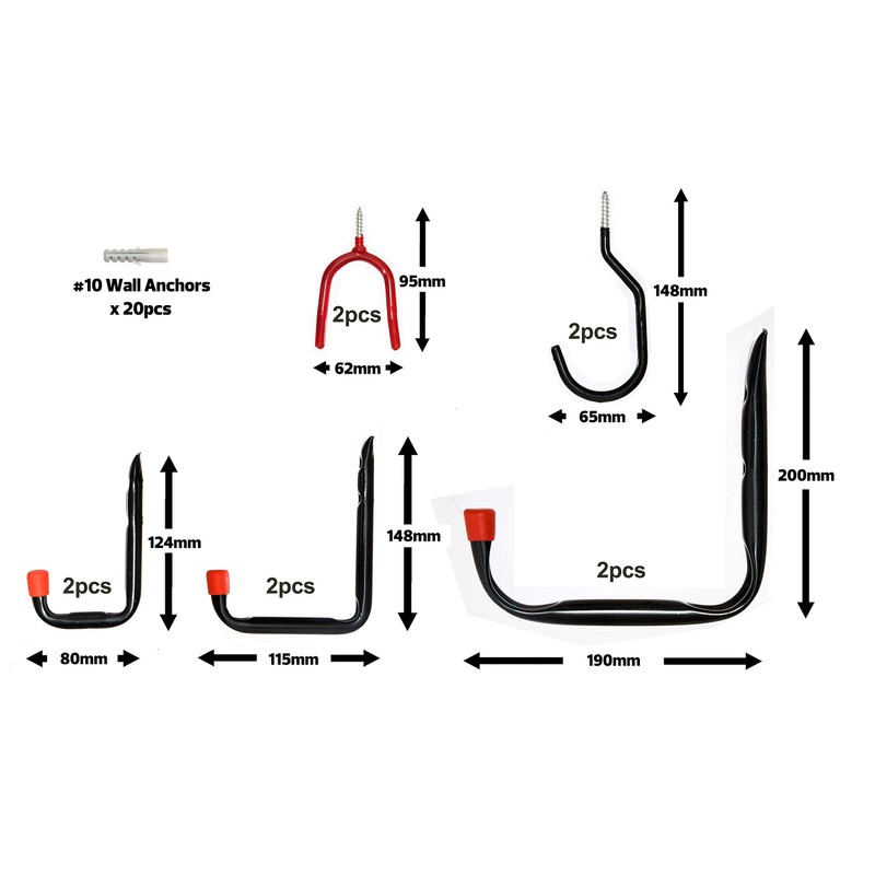 brackit 10x Wall-Mounted Garage Hooks - 30pc Assortment Set for