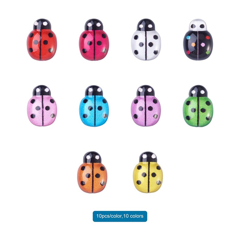 Cheriswelry 100pcs Ladybird Resin Cabochon 10 Colors Inserts Flat Back