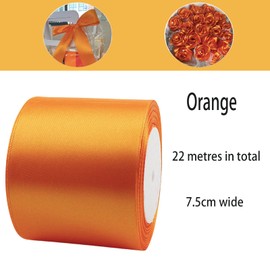 Satin Ribbon Orange 75 mm, 22 m Decoration for Presents, Gift Ribbon, Wide Bow Ribbon, Fabric Ribbon for Dress, Wedding, Christening and Birthday Gifts, Decorative Ribbon for Gift Packaging