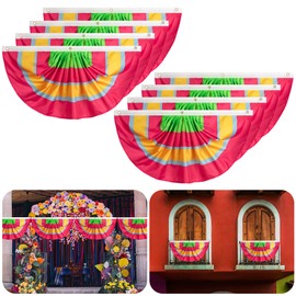 8Pcs Fiesta Serape Bunting Flag - 3 x1.5 Ft Cinco de Mayo Fan Flag Banner,Fiesta Bunting Fan Flag for Mexican Festivals Indoor Outdoor Fiesta Party Supplies Decoration