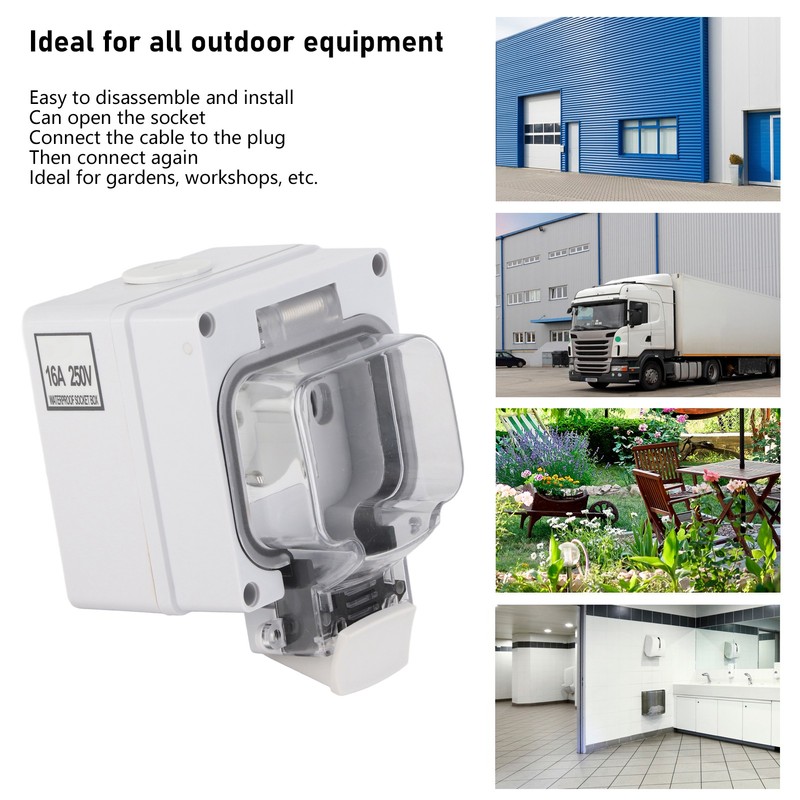 Outdoor Socket IP66 Weatherproof German Outdoors Outlet for Gardens Workshops