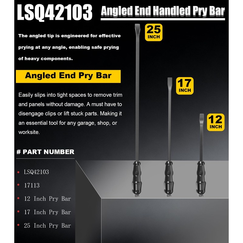 Pry Bar Set, 12", 17" and 25" Heavy Duty Pry