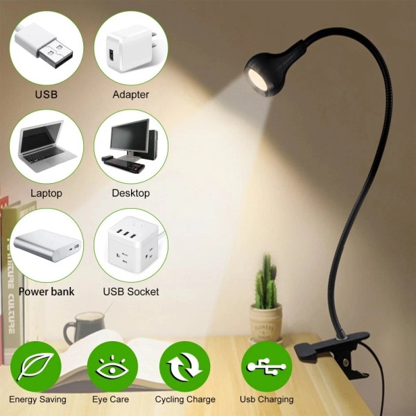 USB Reading Light Flexible LED Lamp Clip On Bed Desk